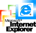 Логотип Microsoft Internet Explorer: синий квадрат с белой буквой «e» в кольце, рядом цветные квадраты и надпись «Microsoft Internet Explorer».