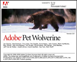 Обложка книги «Adobe Pet Wolverine» с изображением виверры на снегу, авторами и логотипом Adobe.